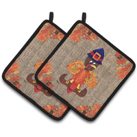 "Caroline's Treasures Thanksgiving Turkey Pilgram Fleur De Lis Pair of Pot Holders 8743PTHD, 7.5HX7.5W, Multicolor"