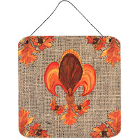 "Caroline's Treasures Thanksgiving Turkey Fleur De Lis Aluminum Metal Wall or Door Hanging Prints, 6 x 6"", Multicolor"