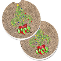 "Caroline's Treasures Christmas Tree Fleur De Lis Set of 2 Cup Holder Car Coasters 8745CARC, 2.56, Multicolor"