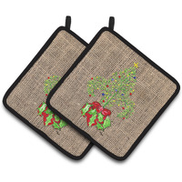 "Caroline's Treasures Christmas Tree Fleur De Lis Pair of Pot Holders 8745PTHD, 7.5HX7.5W, Multicolor"