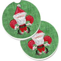 "Caroline's Treasures Christmas Santa Fleur De Lis Set of 2 Cup Holder Car Coasters 8746CARC, 2.56, Multicolor"
