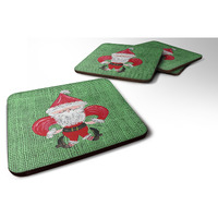 "Caroline's Treasures 8746FC Christmas Santa Fleur de lis Foam Coasters (Set of 4), 3.5"" H x 3.5"" W, Multicolor"