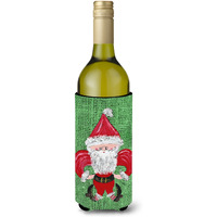 Christmas Santa Fleur de lis on Faux Burlap Wine Bottle Beverage Insulator Beverage Insulator Hugger