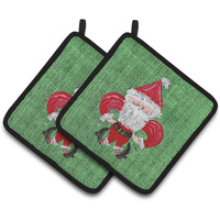 "Caroline's Treasures Christmas Santa Fleur De Lis Pair of Pot Holders 8746PTHD, 7.5HX7.5W, Multicolor"