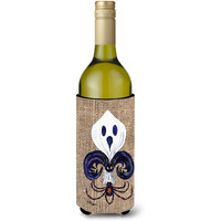 Halloween Ghost Bat Spider Fleur de lis Faux Burlap Wine Bottle Beverage Insulator Beverage Insulator Hugger