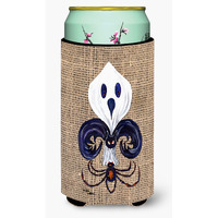 "Halloween Ghost, Bat and Spider Fleur de lis Tall Boy Beverage Insulator Beverage Insulator Hugger"