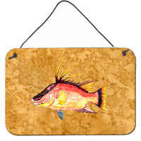 "Caroline's Treasures 8751DS812 Hog Snapper on Gold Wall or Door Hanging Prints, 8 x 12"", Multicolor"