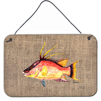 "Caroline's Treasures 8753DS812 Hog Snapper on Faux Burlap Wall or Door Hanging Prints, 8 x 12"", Multicolor"