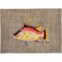 "Caroline's Treasures 8753PLMT Hog Snapper On Faux Burlap Fabric Placemat, Multicolor"