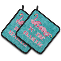 "Caroline's Treasures Welcome To The Trailer with Flamingos Pair of Pot Holders 8757PTHD, 7.5HX7.5W, Multicolor"