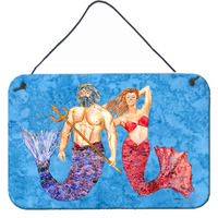 "Caroline's Treasures Mermaid and Merman Aluminum Metal Wall or Door Hanging Prints, 8 x 12"""