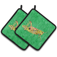 "Caroline's Treasures Grasshopper On green Pair of Pot Holders 8849PTHD, 7.5HX7.5W, Multicolor"