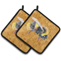 "Caroline's Treasures Bee On Gold Pair of Pot Holders 8850PTHD, 7.5HX7.5W, Multicolor"