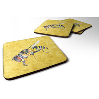 "Caroline's Treasures 8851FC Bee on Yellow Foam Coasters (Set of 4), 3.5"" H x 3.5"" W, Multicolor"