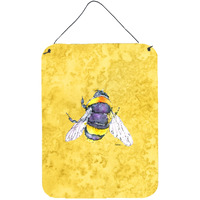 "Caroline's Treasures 8852DS1216 Bee on Yellow Aluminium Metal Wall or Door Hanging Prints, 16"" x 12"", Multicolor"
