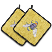 "Caroline's Treasures Bee On Yellow Pair of Pot Holders 8852PTHD, 7.5HX7.5W, Multicolor"