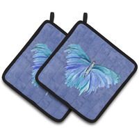 "Caroline's Treasures Butterfly On Slate Blue Pair of Pot Holders 8855PTHD, 7.5HX7.5W, Multicolor"