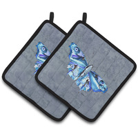 "Caroline's Treasures Butterfly On Gray Pair of Pot Holders 8856PTHD, 7.5HX7.5W, Multicolor"