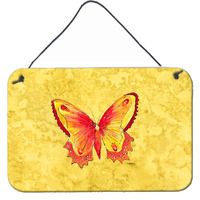 "Caroline's Treasures Butterfly on Yellow Aluminum Metal Wall or Door Hanging Prints, 8 x 12"", Multicolor"
