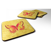 "Caroline's Treasures 8857FC Butterfly on Yellow Foam Coasters (Set of 4), 3.5"" H x 3.5"" W, Multicolor"