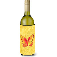 Butterfly on Yellow Wine Bottle Beverage Insulator Beverage Insulator Hugger