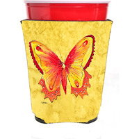 Butterfly on Yellow Red Solo Cup Beverage Insulator Hugger