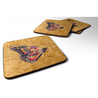 "Caroline's Treasures 8858FC Butterfly on Gold Foam Coasters (Set of 4), 3.5"" H x 3.5"" W, Multicolor"