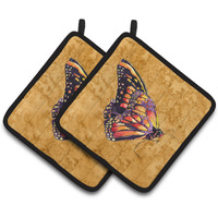 "Caroline's Treasures Butterfly On Gold Pair of Pot Holders 8858PTHD, 7.5HX7.5W, Multicolor"
