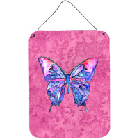 "Caroline's Treasures Butterfly on Pink Aluminium Metal Wall or Door Hanging Prints, 16"" x 12"", Multicolor"