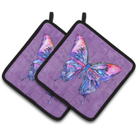 "Caroline's Treasures Butterfly On Purple Pair of Pot Holders 8860PTHD, 7.5HX7.5W, Multicolor"