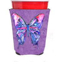 Butterfly on Purple Red Solo Cup Beverage Insulator Hugger