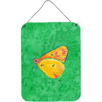 "Caroline's Treasures Butterfly Orange on Green Aluminium Metal Wall or Door Hanging Prints, 16"" x 12"", Multicolor"