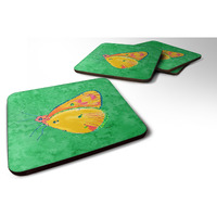 "Caroline's Treasures 8861FC Butterfly Orange on Green Foam Coasters (Set of 4), 3.5"" H x 3.5"" W, Multicolor"