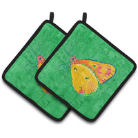 "Caroline's Treasures Butterfly Orange On green Pair of Pot Holders 8861PTHD, 7.5HX7.5W, Multicolor"