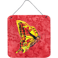 "Caroline's Treasures Butterfly on Red Aluminum Metal Wall or Door Hanging Prints, 6 x 6"", Multicolor"