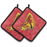 "Caroline's Treasures Butterfly On Red Pair of Pot Holders 8862PTHD, 7.5HX7.5W, Multicolor"