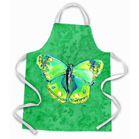 "Caroline's Treasures 8863APRON Butterfly Green on Green Apron, Large, Multicolor"