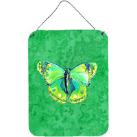 "Caroline's Treasures Butterfly Green on Green Aluminium Metal Wall or Door Hanging Prints, 16"" x 12"", Multicolor"