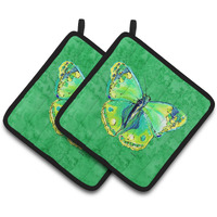 "Caroline's Treasures Butterfly green On green Pair of Pot Holders 8863PTHD, 7.5HX7.5W, Multicolor"