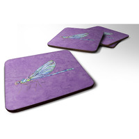 "Caroline's Treasures 8865FC Dragonfly on Purple Foam Coasters (Set of 4), 3.5"" H x 3.5"" W, Multicolor"