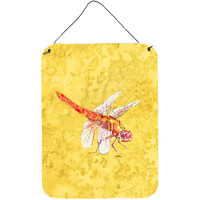 "Caroline's Treasures Dragonfly on Yellow Aluminium Metal Wall or Door Hanging Prints, 16"" x 12"", Multicolor"