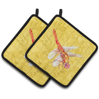 "Caroline's Treasures Dragonfly On Yellow Pair of Pot Holders 8866PTHD, 7.5HX7.5W, Multicolor"