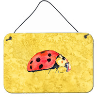 "Caroline's Treasures Lady Bug on Yellow Aluminum Metal Wall or Door Hanging Prints, 8 x 12"", Multicolor"