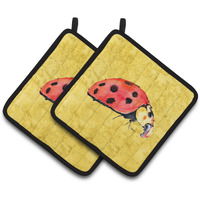 "Caroline's Treasures Lady bug on Yellow Pair of Pot Holders 8867PTHD, 7.5HX7.5W, Multicolor"