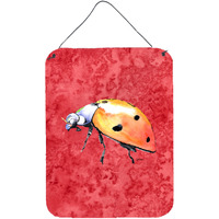 "Caroline's Treasures 8868DS1216 Lady Bug on Red Aluminium Metal Wall or Door Hanging Prints, 16"" x 12"", Multicolor"