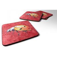 "Caroline's Treasures 8868FC Lady Bug on Red Foam Coasters (Set of 4), 3.5"" H x 3.5"" W, Multicolor"