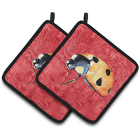 "Caroline's Treasures Lady bug on Red Pair of Pot Holders 8869PTHD, 7.5HX7.5W, Multicolor"