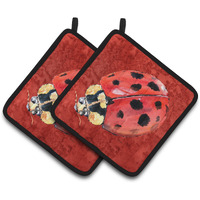 "Caroline's Treasures Lady bug on Deep Red Pair of Pot Holders 8870PTHD, 7.5HX7.5W, Multicolor"