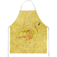 "Caroline's Treasures 8872APRON Flamingo on Yellow Apron, Large, Multicolor"