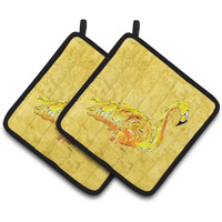 "Caroline's Treasures Flamingo On Yellow Pair of Pot Holders 8872PTHD, 7.5HX7.5W, Multicolor"